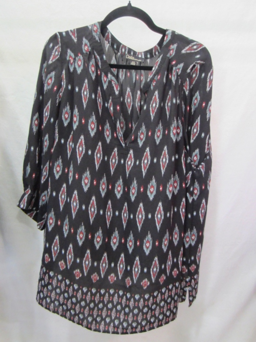 Dalia Women's Black Geometric Blouse 2X 3/4 Sleeve Polyester Lightweight